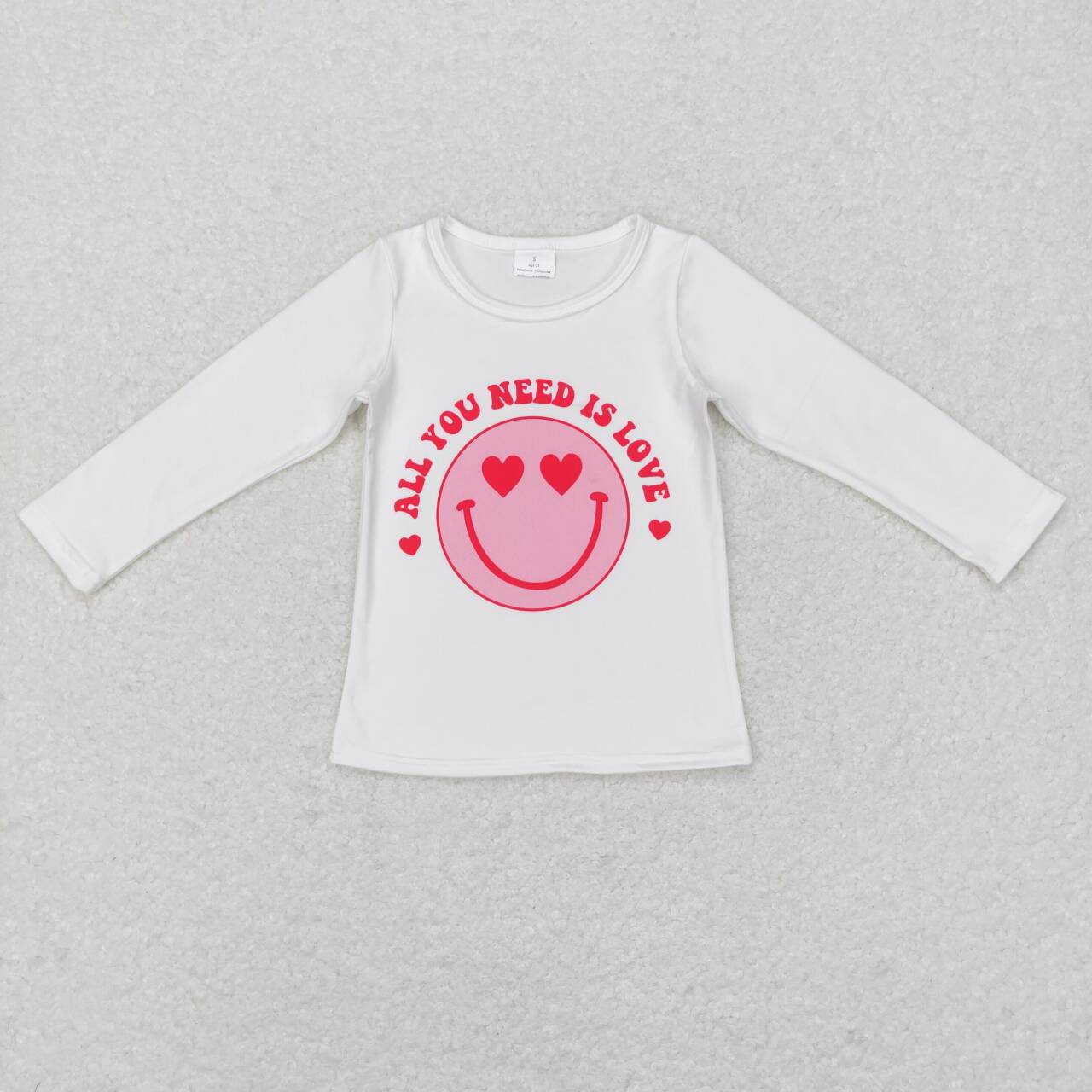 GT0388 All you need is love pink smile white long sleeve girls top