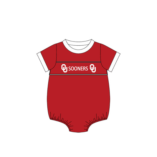 Custom Moq 3 Football Team Sooners Red Short Sleeve Boys Romper