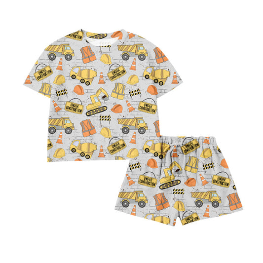 Preorder Construction Truck Grey Short Sleeve Shorts Boys Set