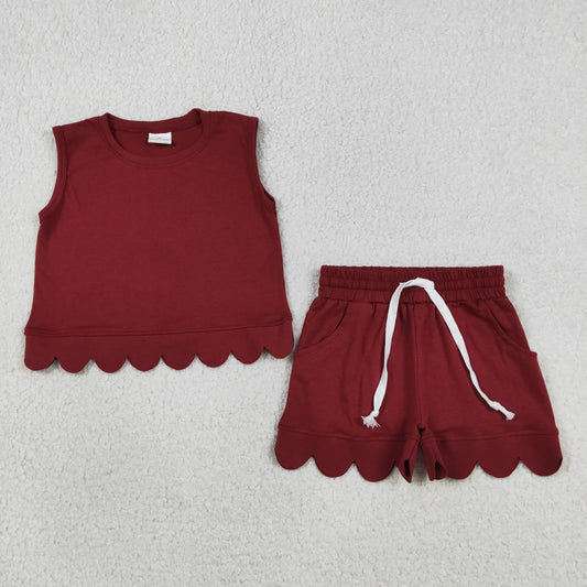 GSSO3734 Scallop Maroon Sleeveless Shorts Girls Set