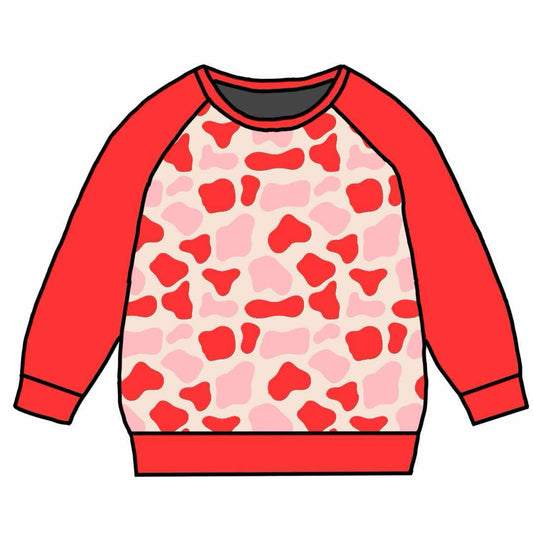 custom Valetine's Day red cow print long sleeve girls top