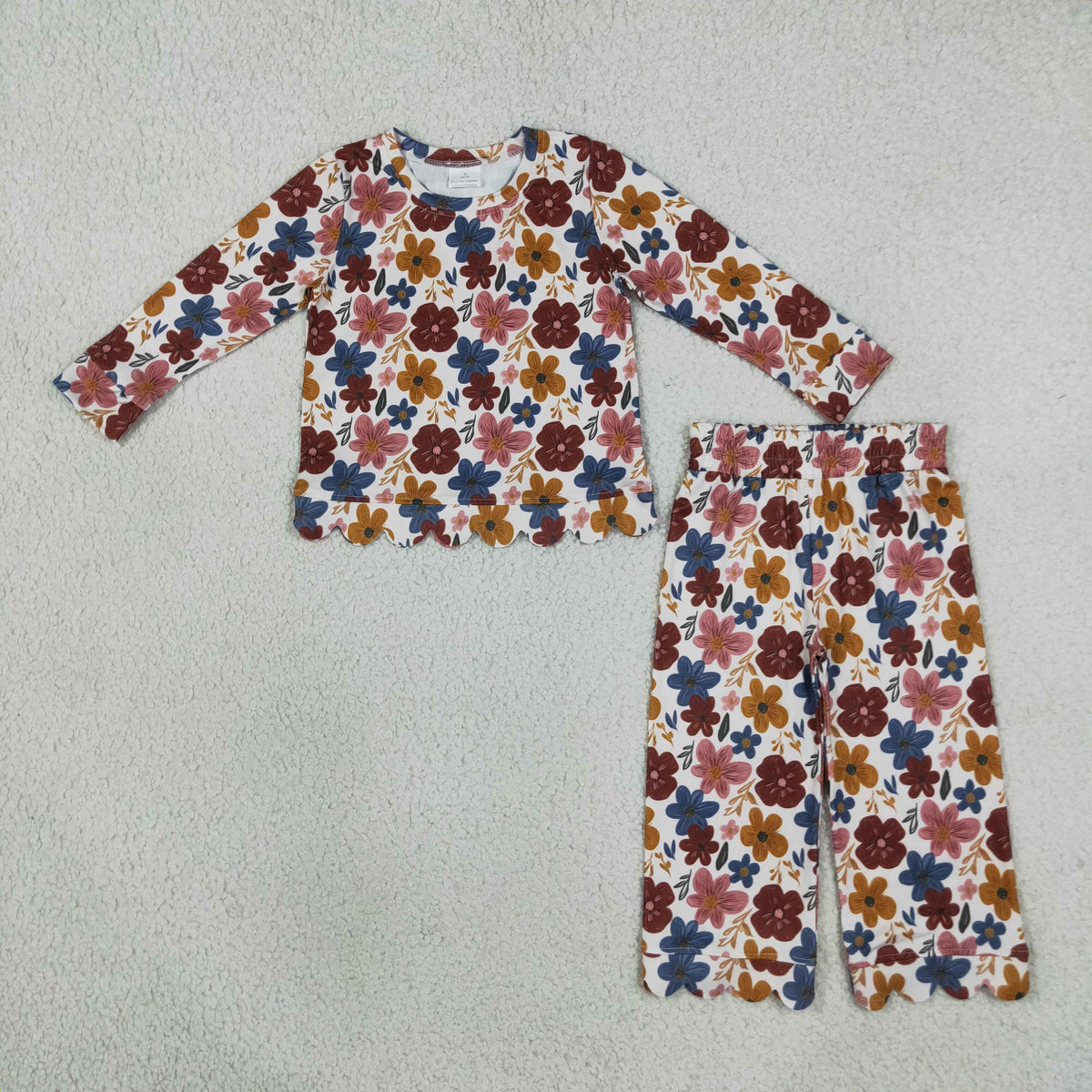 GLP3690 Scallop Flowers Long Sleeve Pants Girls Set