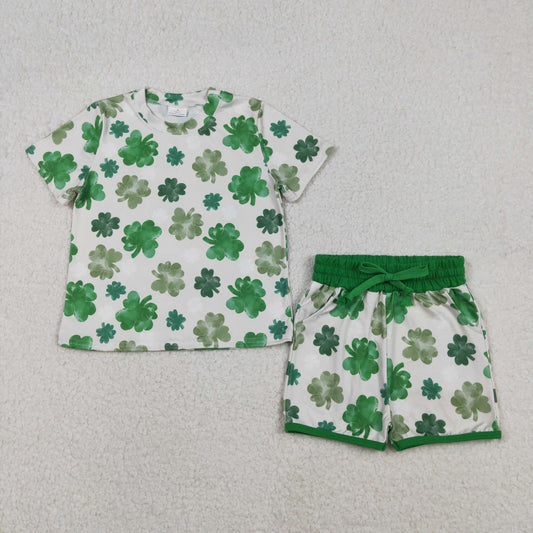 GSSO2744 St Patrick green clover short sleeve shorts girls set