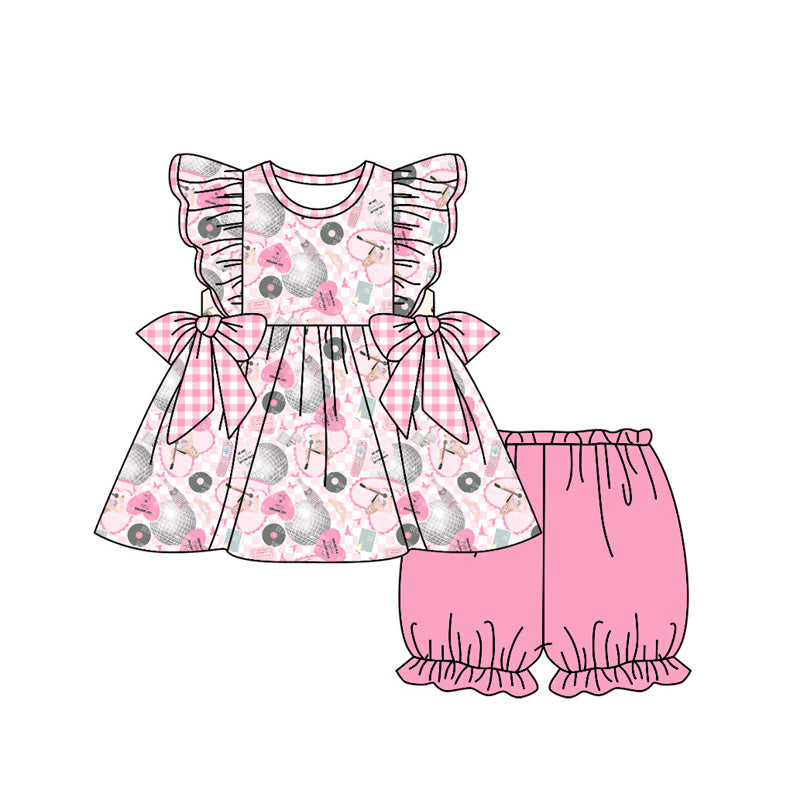 MOQ 3 Custom Taylor Singer Pink Short Sleeve Shorts Girls Set