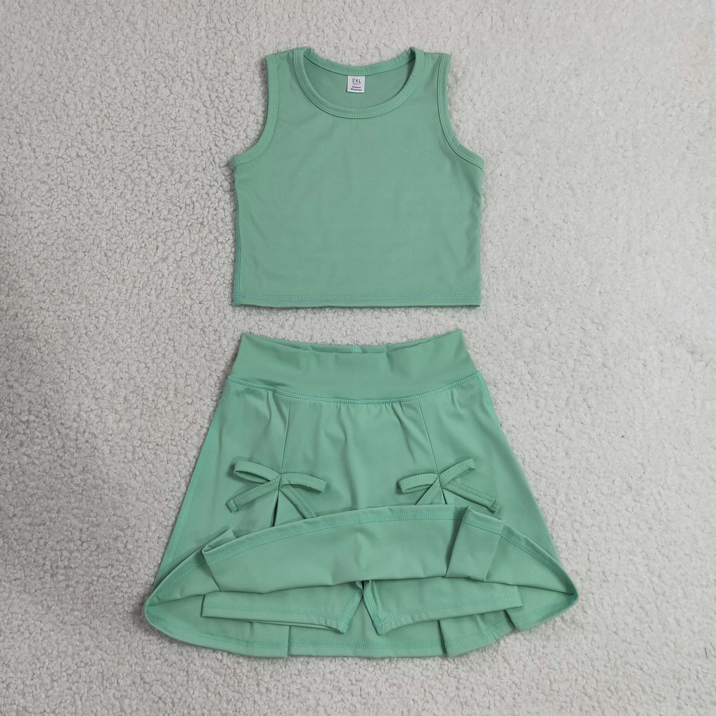GSD3760 Yoga Green Sleeveelss Skorts Girls Set