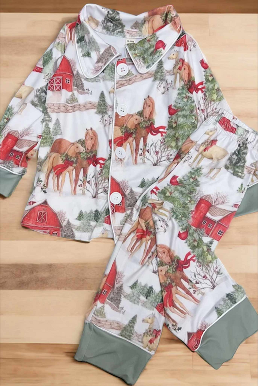 custom S 10.3 Farm house horse long sleeve pants kids pajamas