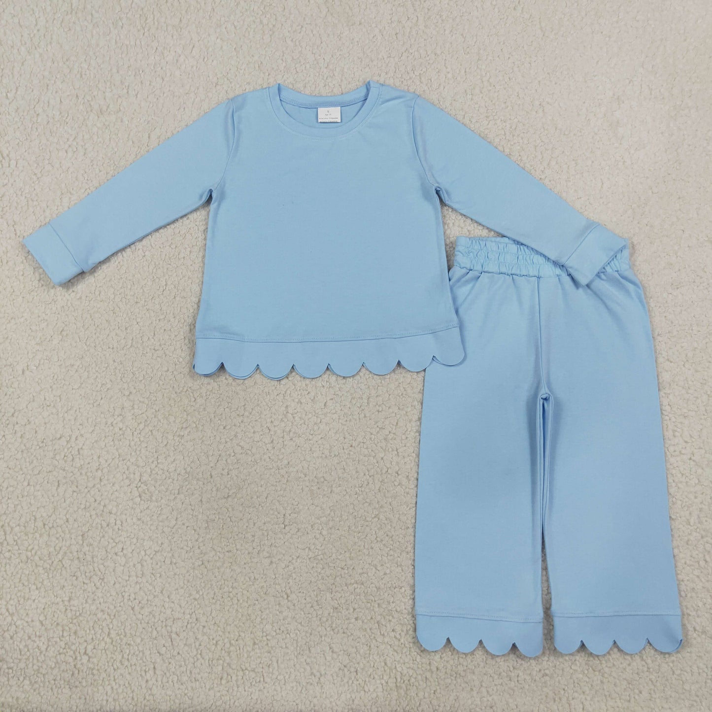 GLP3292 Light Blue Scallop Long Sleeve Pants Girls Set