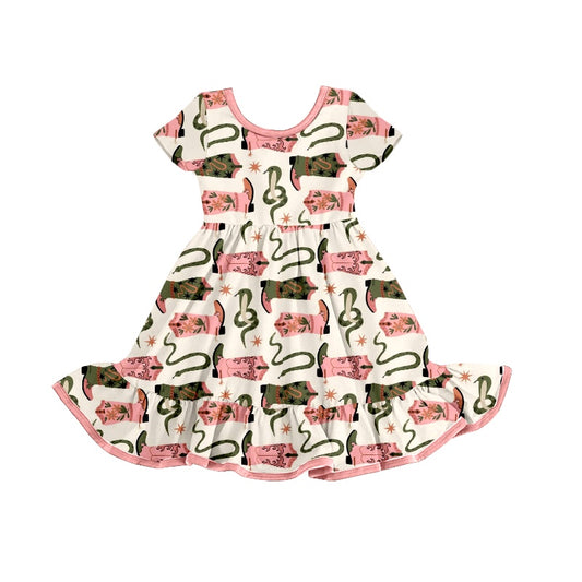 Preorder Western Snake Boot Pink Short  Sleeve Girls Dress