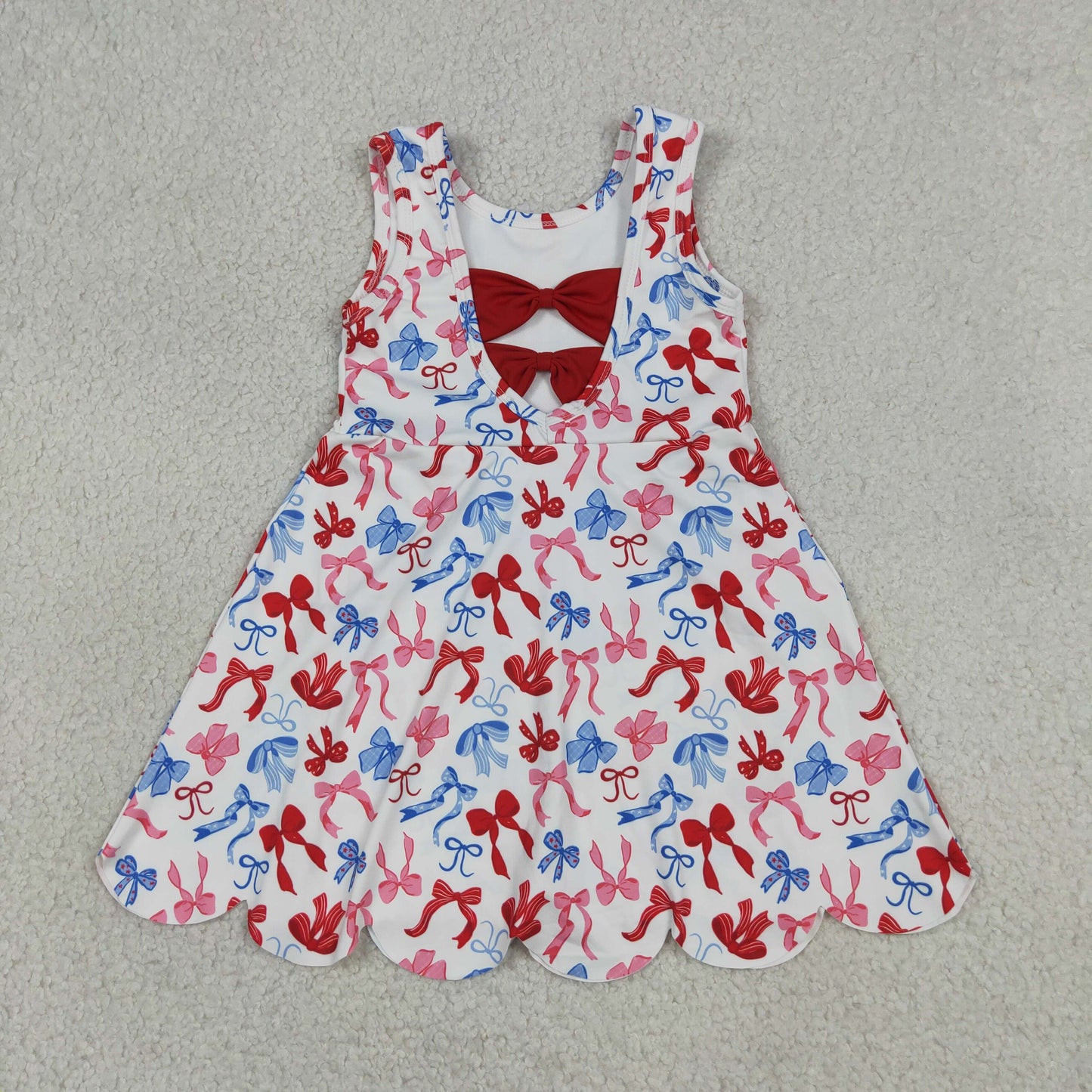 GSD3809 Yoga July 4th Red Blue Bows Sleeveless Skorts Girls Dress