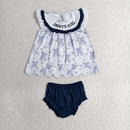 Embroidery Smocked GBO0519 Daddy's Girl Bows Sleeveless Girls Bummies Set