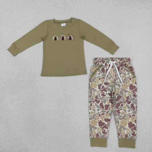 Embroidery BLP1474 Thanksgiving Turkey Camo Long Sleeve Pants Boys Set