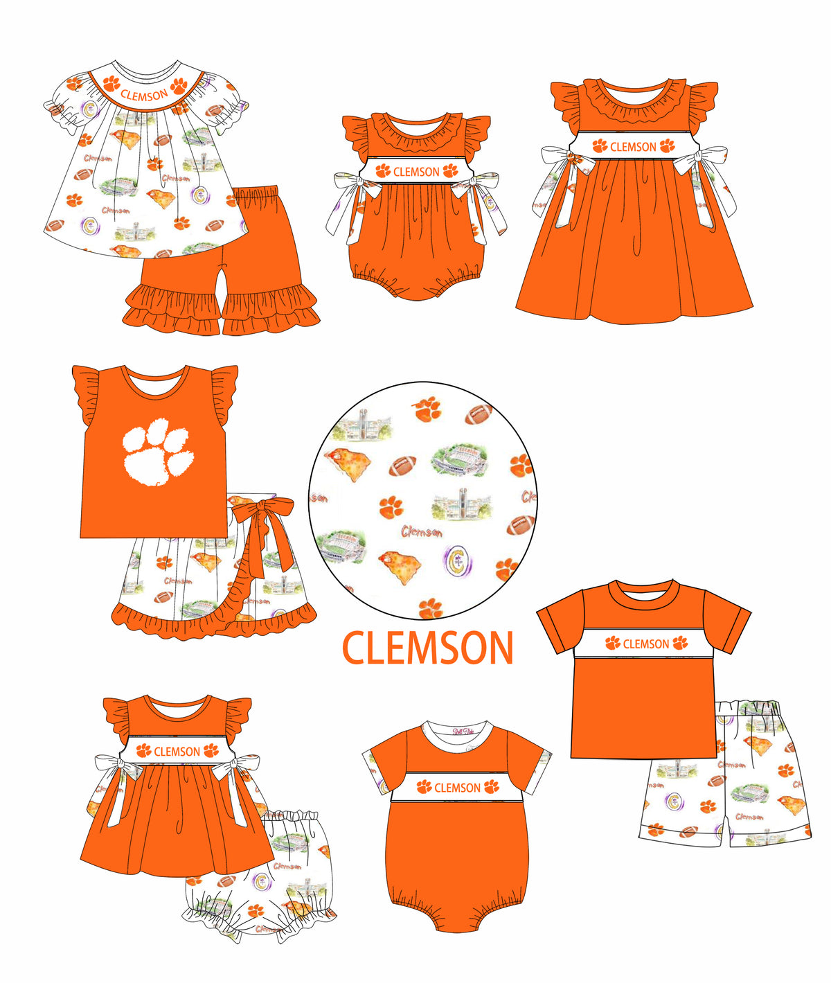 Custom Moq 3 Football Item Clemson Orange Paw Sibling Clothes
