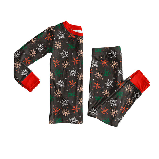 Custom moq 20 bamboo Christmas snow grey red long sleeve pants boys pajamas