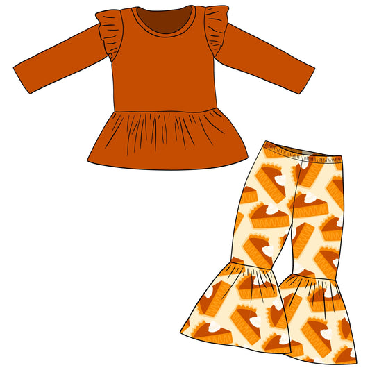 custom Thanksgiving orange long sleeve pie pants girls set