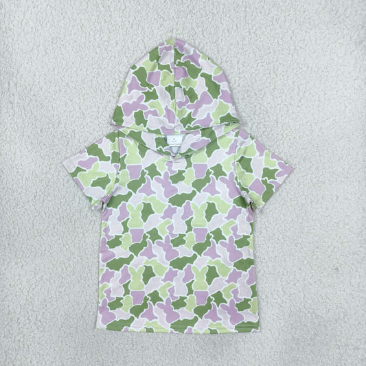 BT1918 Easter Bunny Rabbit Camo Hoodie Short Sleeve Boys Top