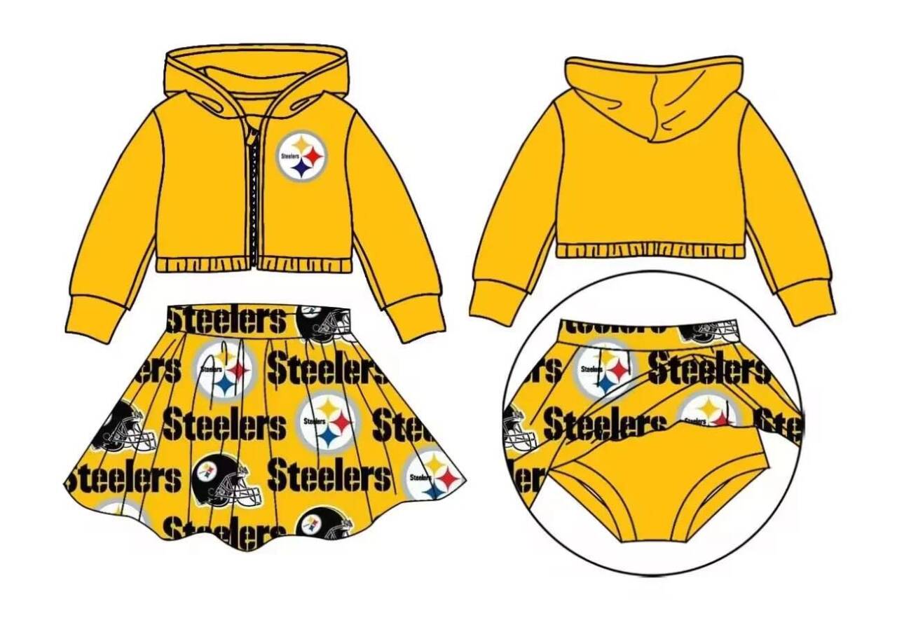 custom Steelers football yellow hooded coat skirt girls set