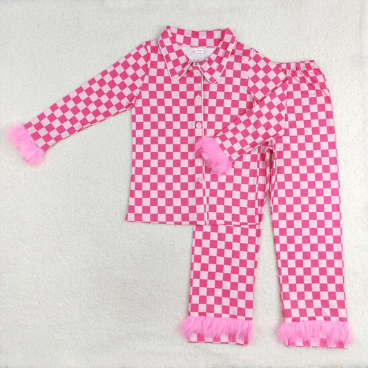 GLP1265 hot pink checkered long sleeve pants adult pajamas