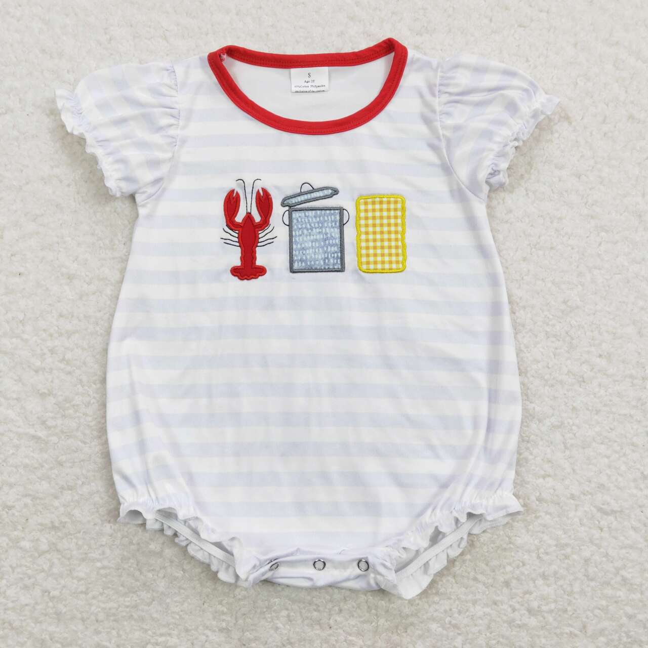 SR0743 Embroidery Crayfish short sleeve girls romper