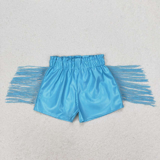 SS0241 blue  Leather Tassels Shorts
