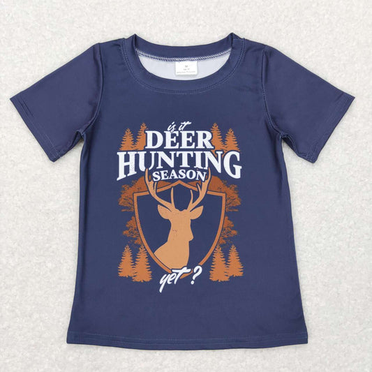 BT0439 Deer hunting season black short sleeve boys t-shirt