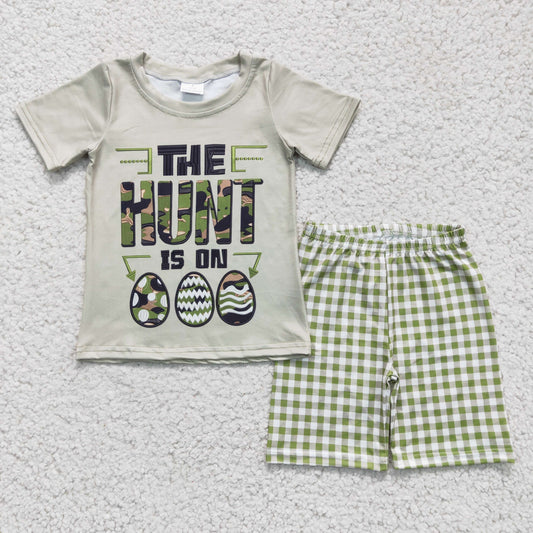 BSSO0096 The Hunt Is On Easter Green Boys Plaid Shorts Set