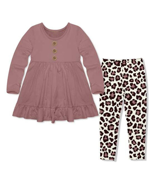 preorder GSPO0853 Purple long sleeve leopard pants girls set