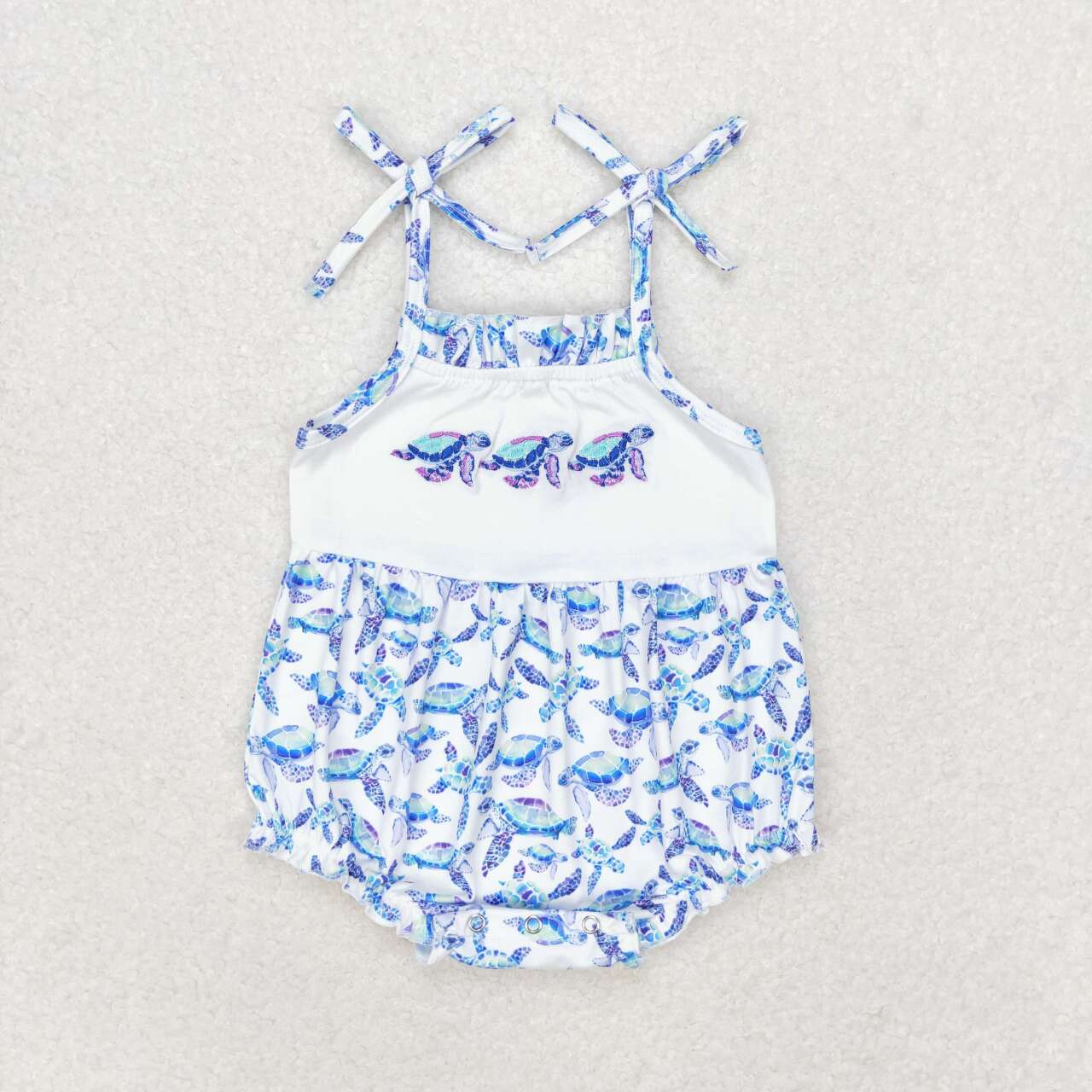 SR1650 embroidery tortoise blue girls romper