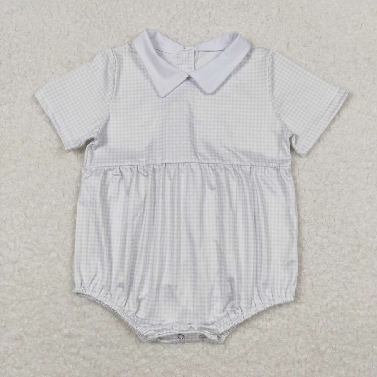 SR0598 Grey checkered short sleeve girls romper