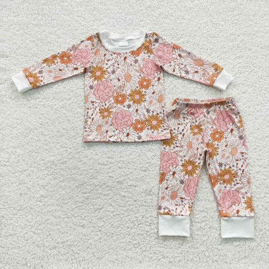 GLP0572 Colorful Flowers Long Sleeve Pants Girls Pajamas