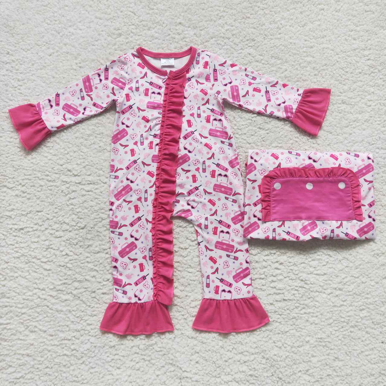 LR0600 BA hot pink long sleeve girls romper