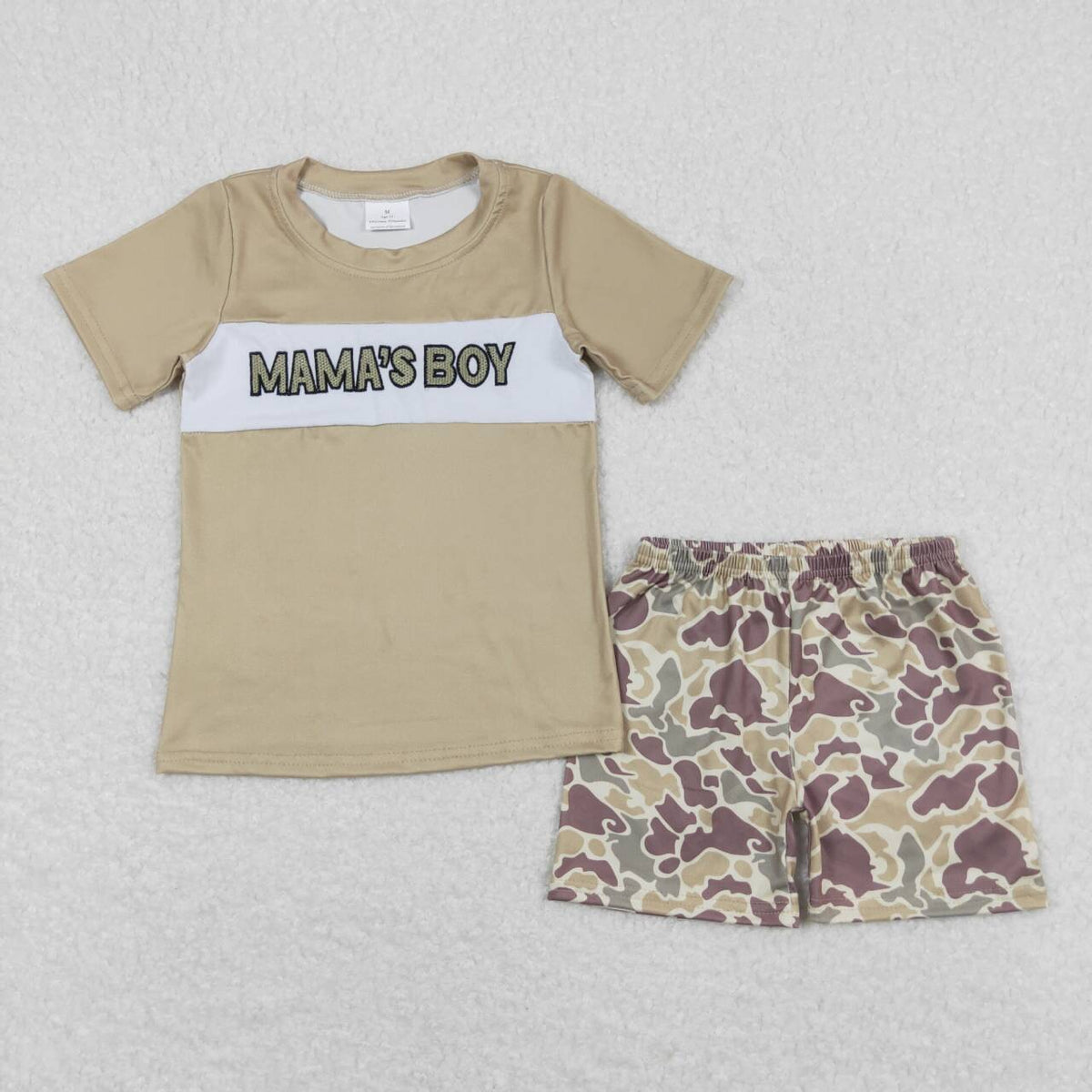 BSSO0567 Mama's Boy Green Short Sleeve Camo Shorts Boys Set