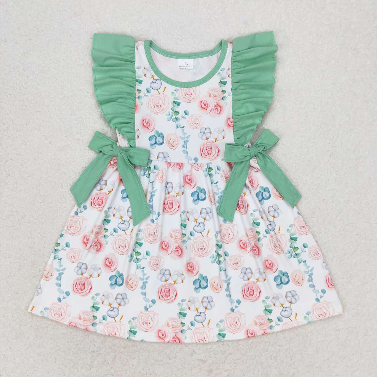 GSD1071 multi color flowers green flutter sleeve girls dress