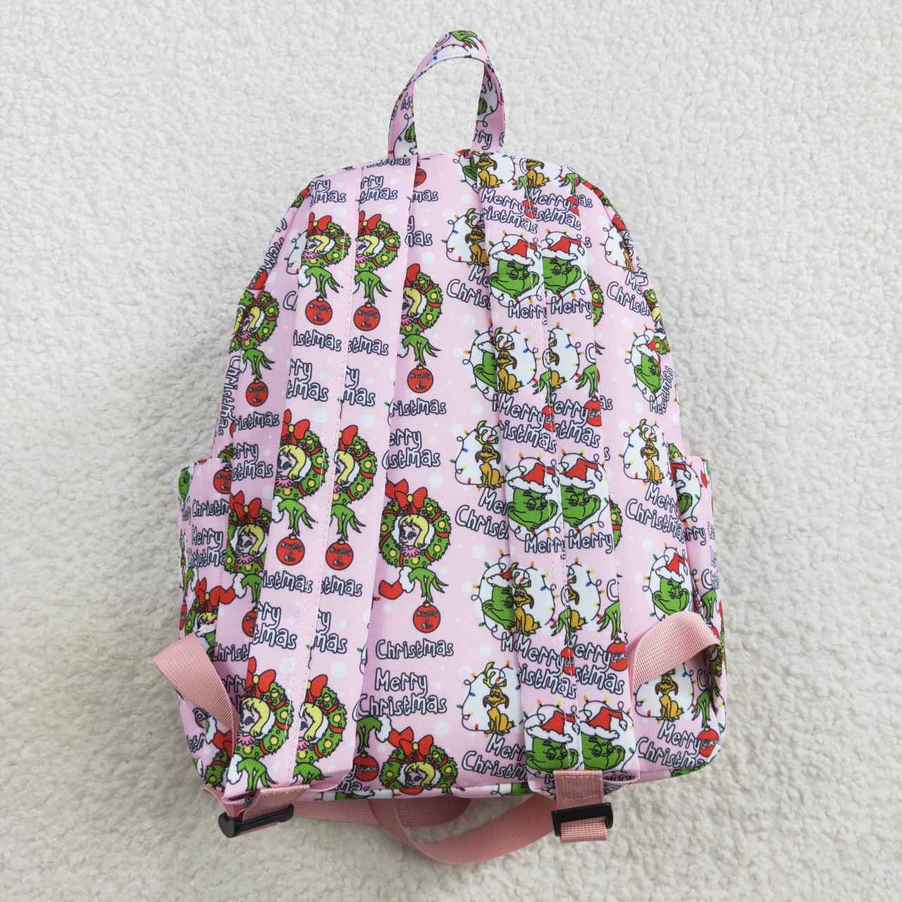 BA0148 Merry Christmas green face pink kids bag