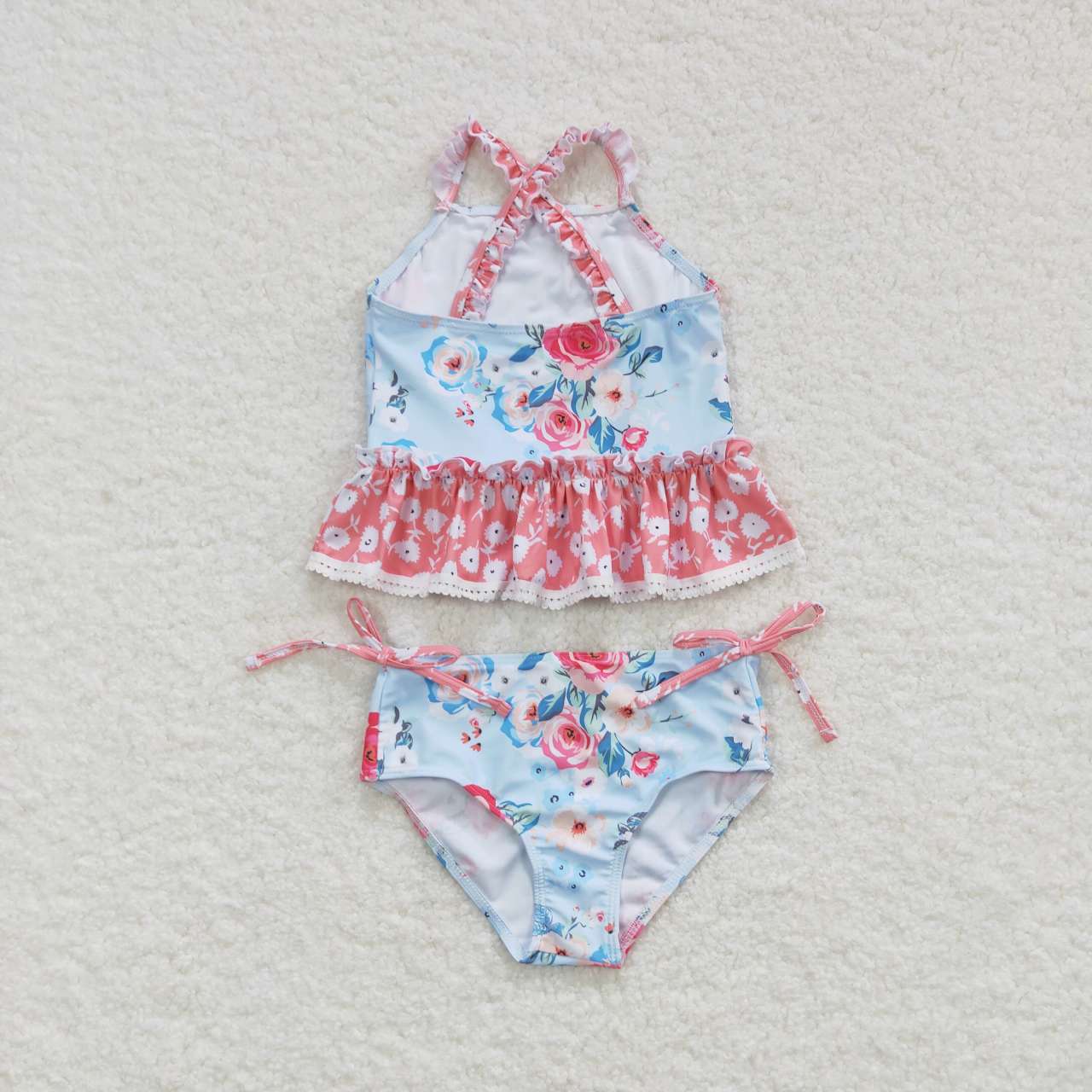 S0159 Flowers blue pink girls swimsuits