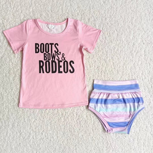 C4-20 Pink Short Sleeve Striped Print Bummies Sets