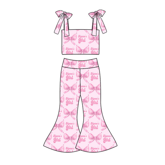 custom (moq 5)Baby Girls Mama's Girl Bows Straps Top Bell Pants Clothes Sets