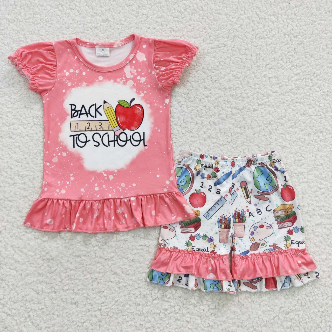 GSSO0355 Back To School Apple Short Sleeve Shorts Girls Set