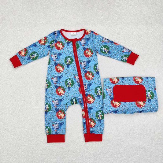 LR1315 Christmas blue dog blue long sleeve boys zipper romper