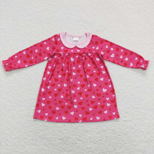 GLD0492 Valentine's Day Heart Hot Pink Long Sleeve Girls Dress