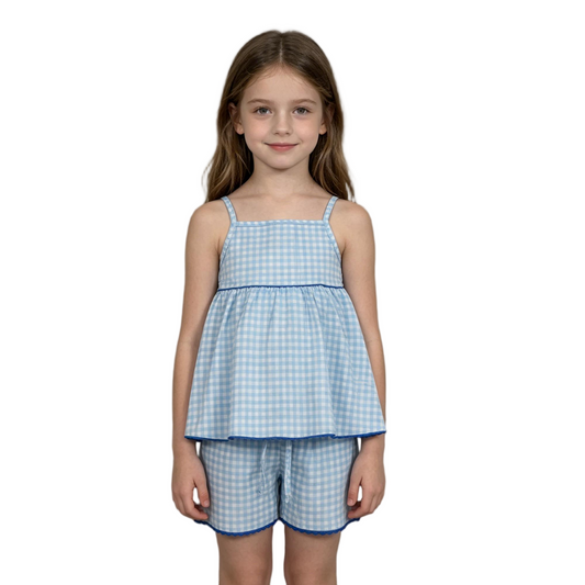GSSO3418 Blue Checkered Summer Girls Set