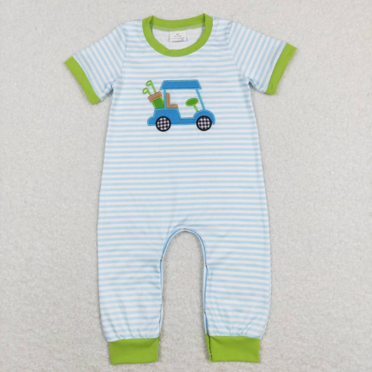 SR0700 Golf blue striped short sleeve boys green romper