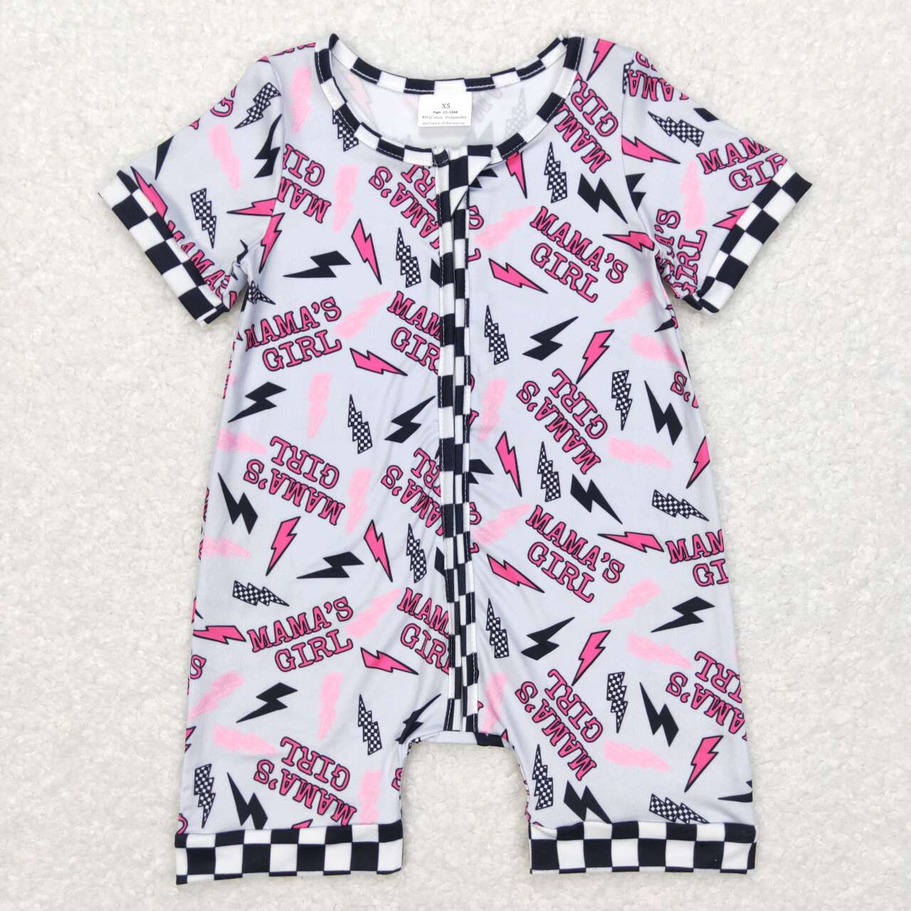 SR0562 Mamas girls checkered pink short sleeve girls romper