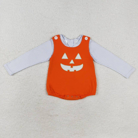 LR1704 embroidery Halloween grey long sleeve pumpkin 2pcs boys romper