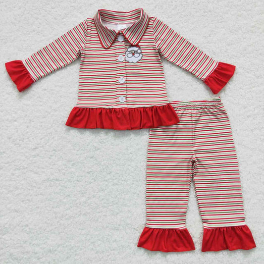 GLP0550 Christmas Santa Claus red & green long sleeve pants girls pajamas