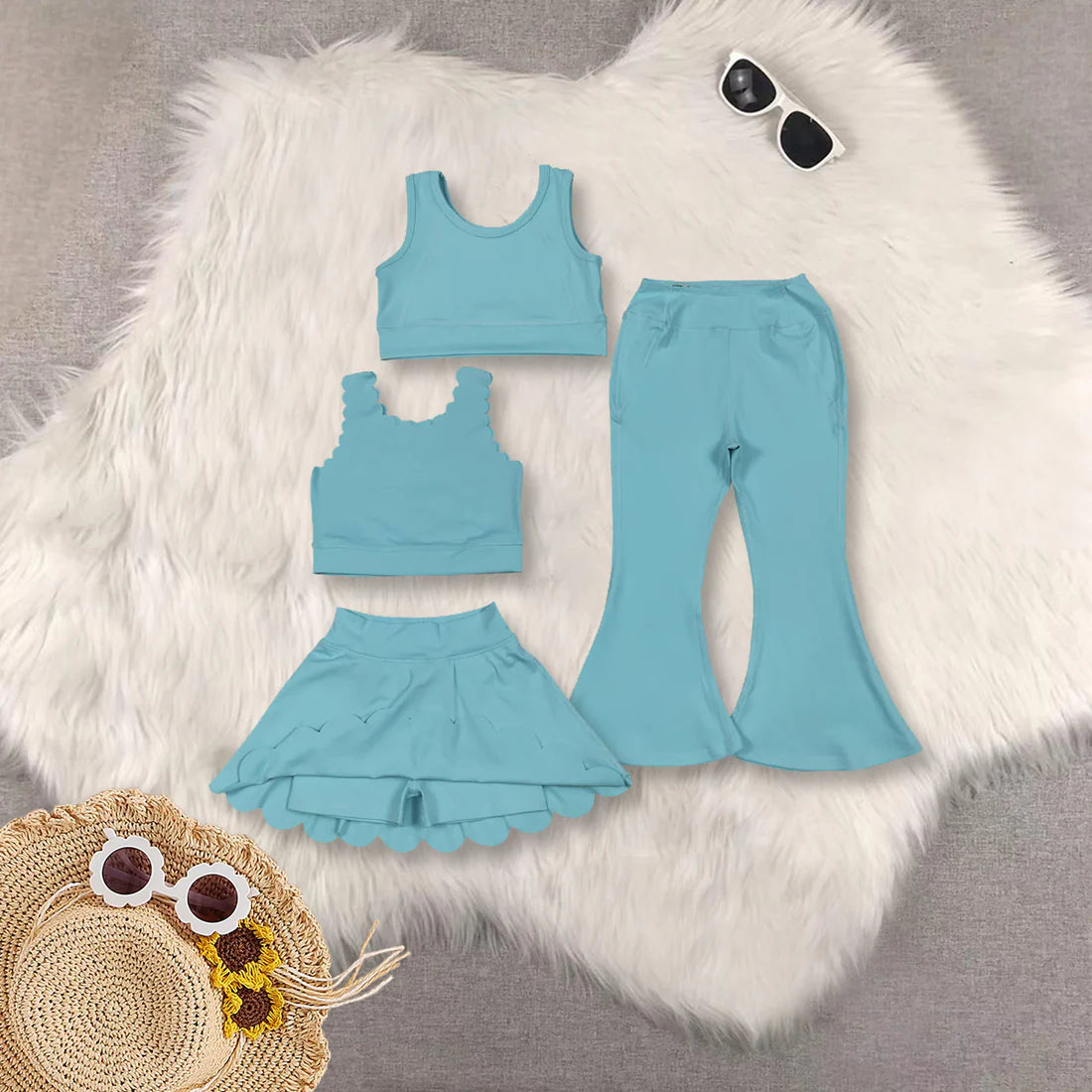 yoga soild color blue girls set RTS Sibling Clothes