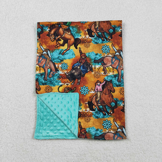 BL0163 Western rodeo turqupsie brown baby blanket