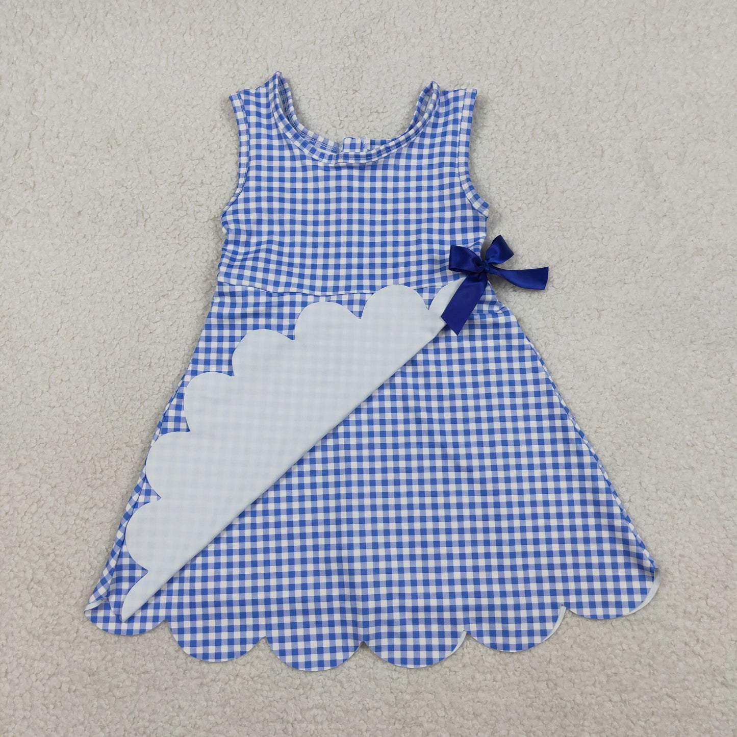 GSD3427 Yoga Blue Checkered Sleeveless Girls Dress