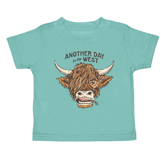 preorder BT0517 Western Another Day In The West Highland Cow Blue Short Sleeve Boys Top