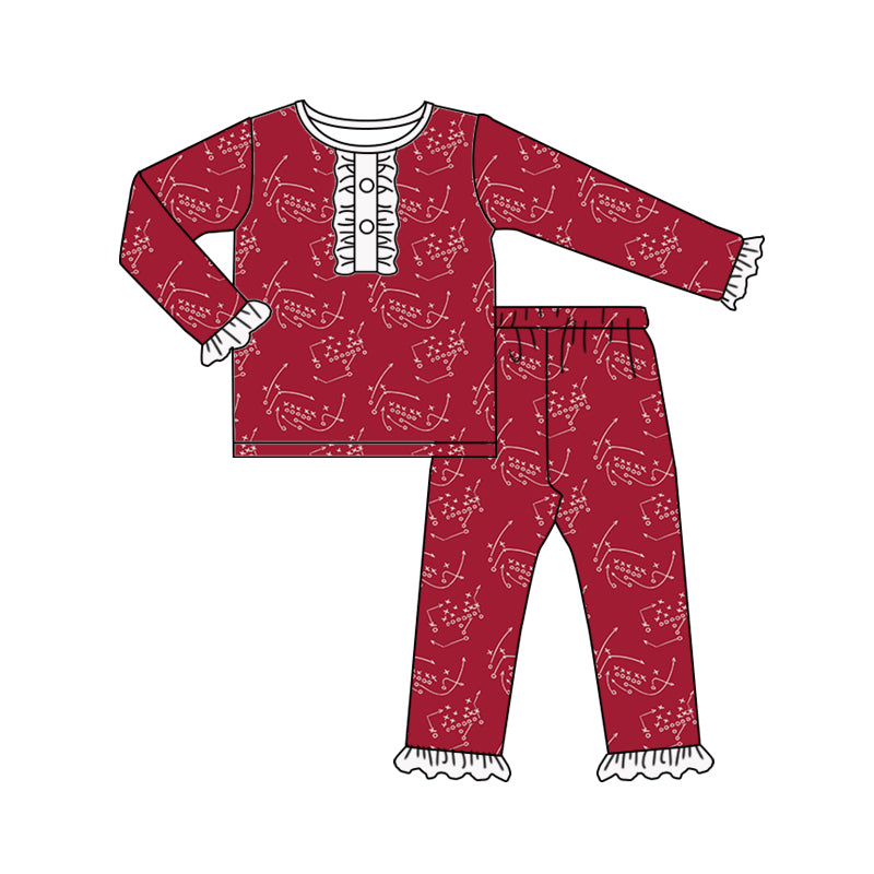 custom football team maroon long sleeve pants girls pajamas