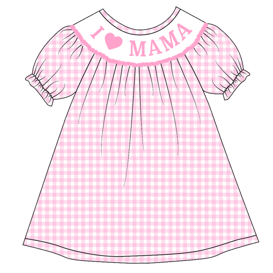 custom style i love mama pink checkered short sleeve girls dress